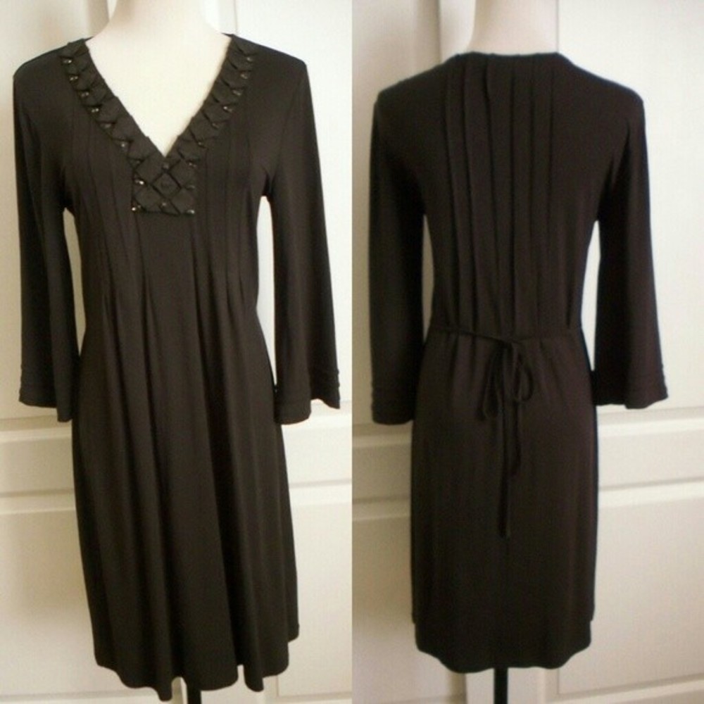JEWELED DRESS BOHO FLUTTER SLEEVE TIE BACK BROWN SMALL WOMENS SMALL NWOT